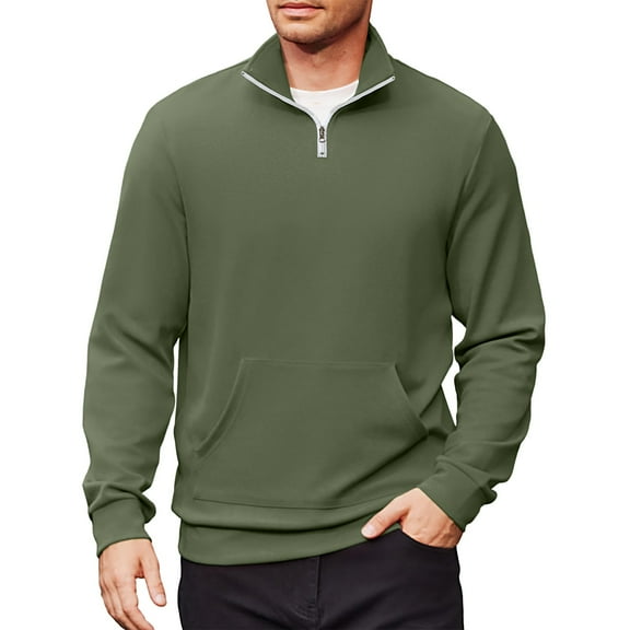 Evdexr Quarter Zip Sweatshirt Men Mock Neck Sweatshirts Winter Stand Collar Polo Tops Long Sleeve Half Zip Workout Sweater Warm Cotton Shirts Army Green 2XL