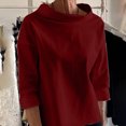 thumbnail image 2 of Timegard Womens Tops Half High Collar Long Sleeve Loose Fitting Shirts BlousesSolid Color Fall Fashion, 2 of 6
