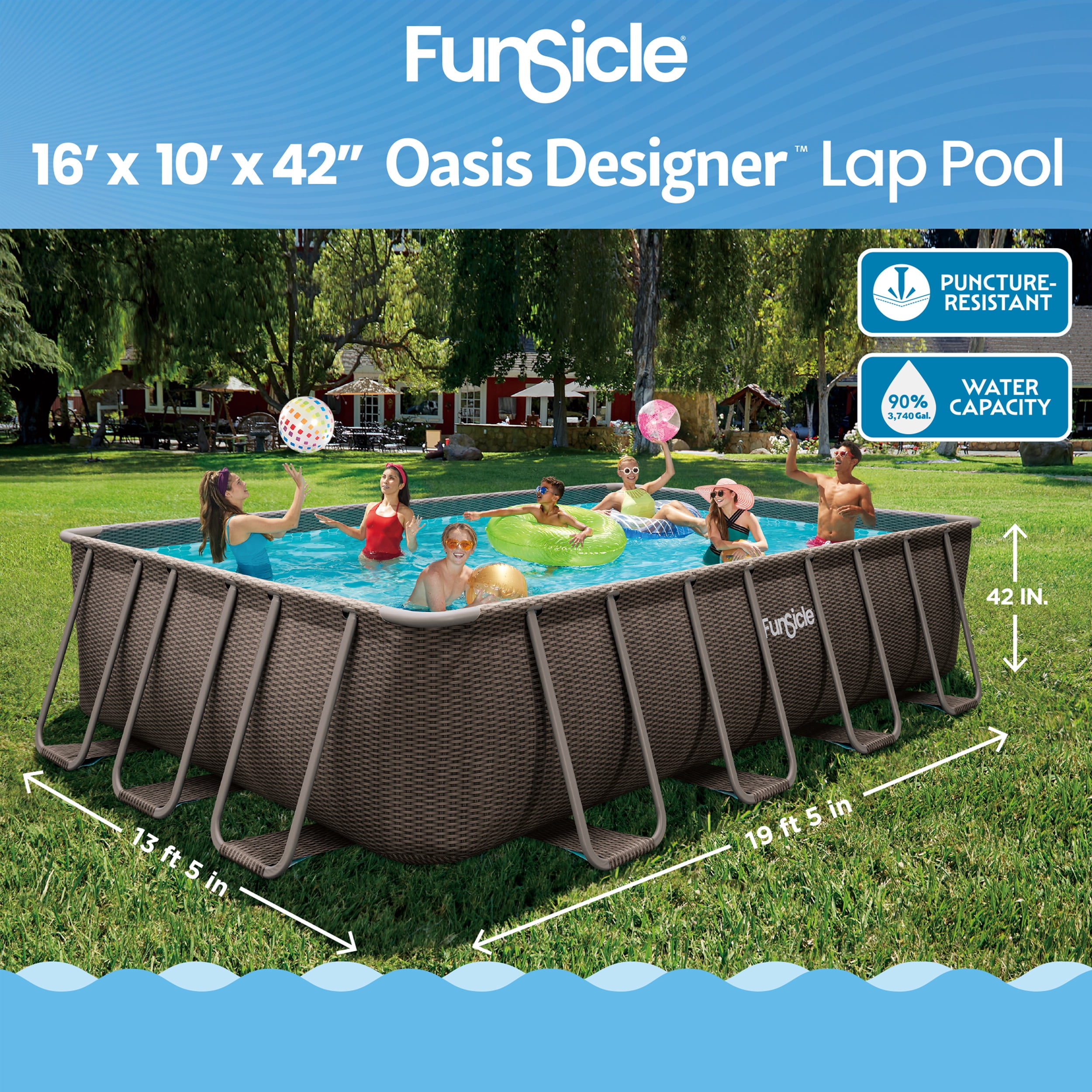 Funsicle Oasis Designer Lap 16' x 10' x 42'' Rectangular Above
