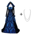 thumbnail image 1 of Vestido retro medieval artístico de manga larga con cordones en la cintura y capucha, estampado de corte, 1 of 6
