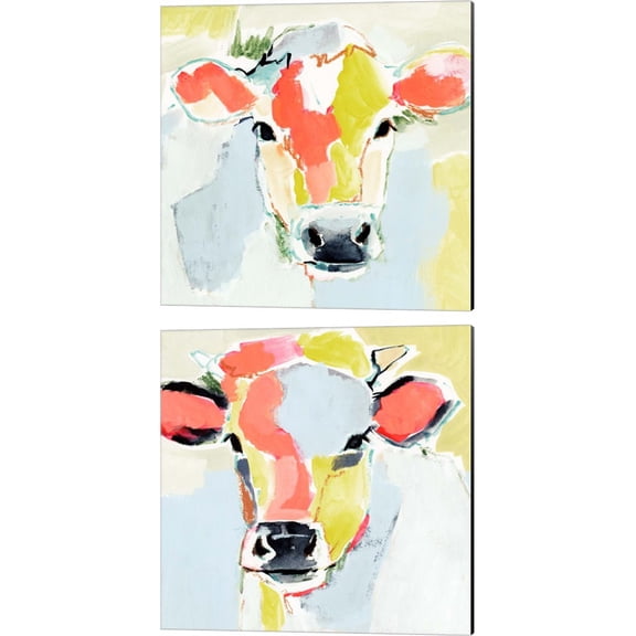 Great Art Now Pastel Cow by Victoria Barnes 2 Piece Canvas Art Set Each 14"W x 14"H