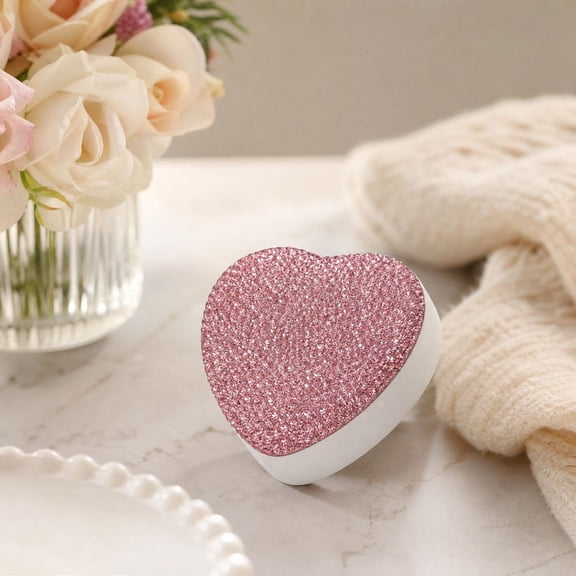 Rhinestone Inlaid Heart Shaped Metal Box, Festive Gift Container Multi-Purpose Storage Case, Crystal Ornaments Eye-Catching, Hinged Lid Easy Opening, Holiday Present Packing Tabletop Decor