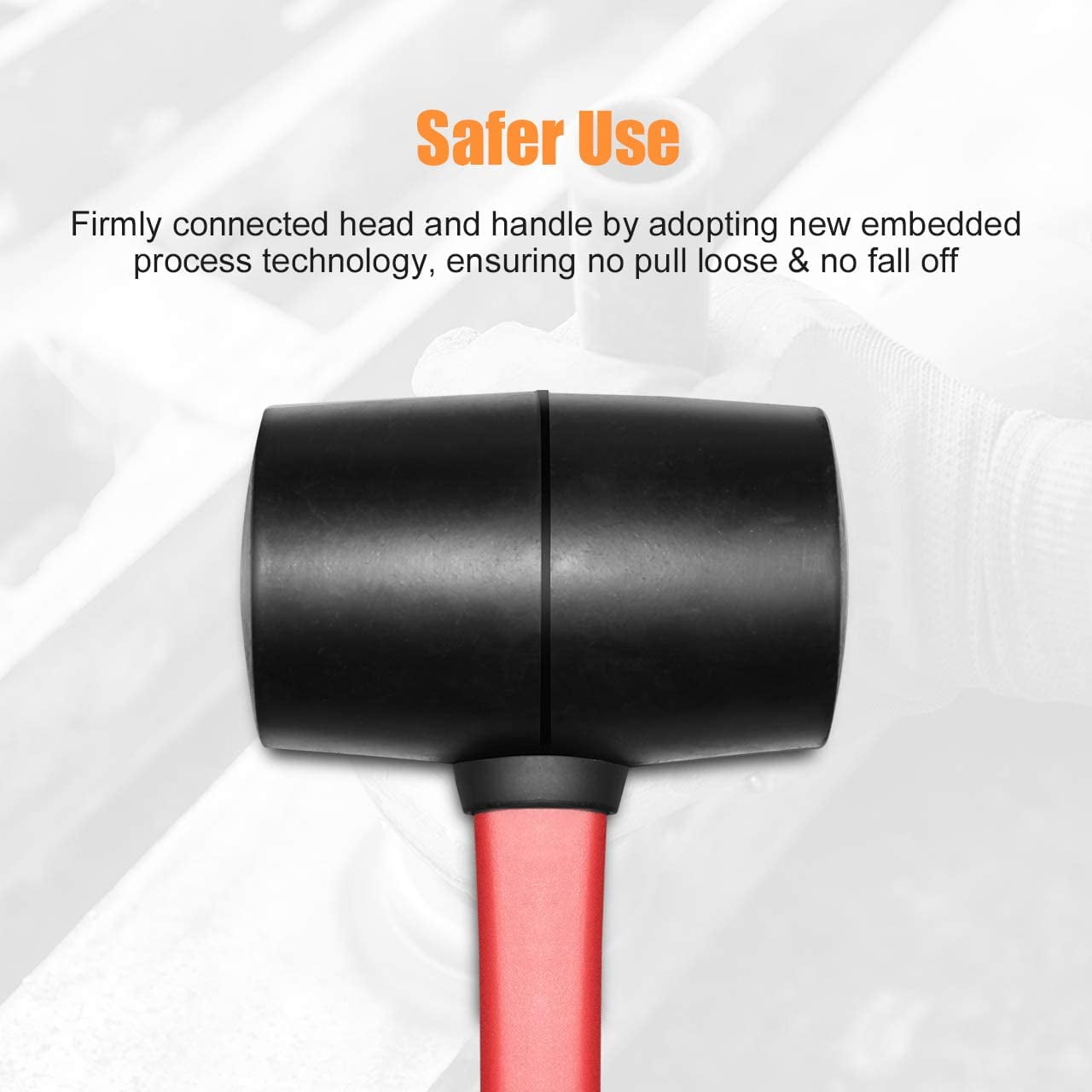Fibergla Handle Rubber Mallet Hammer Set, 8 OZ and 16 OZ, Soft Blow Tasks without Damage, Black with Red, 2 Packs