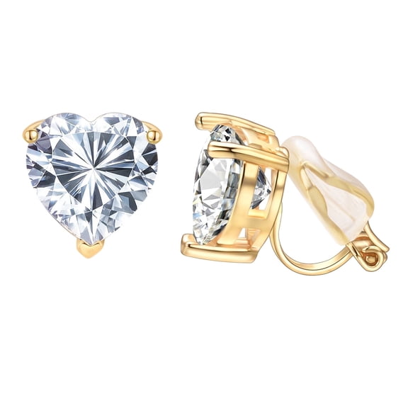 Yoursfs Simple Cubic Zirconia Clip On Earrings Gold Heart Hypoallergenic 18K Gold Plated Trendy Non Pierced Earrings