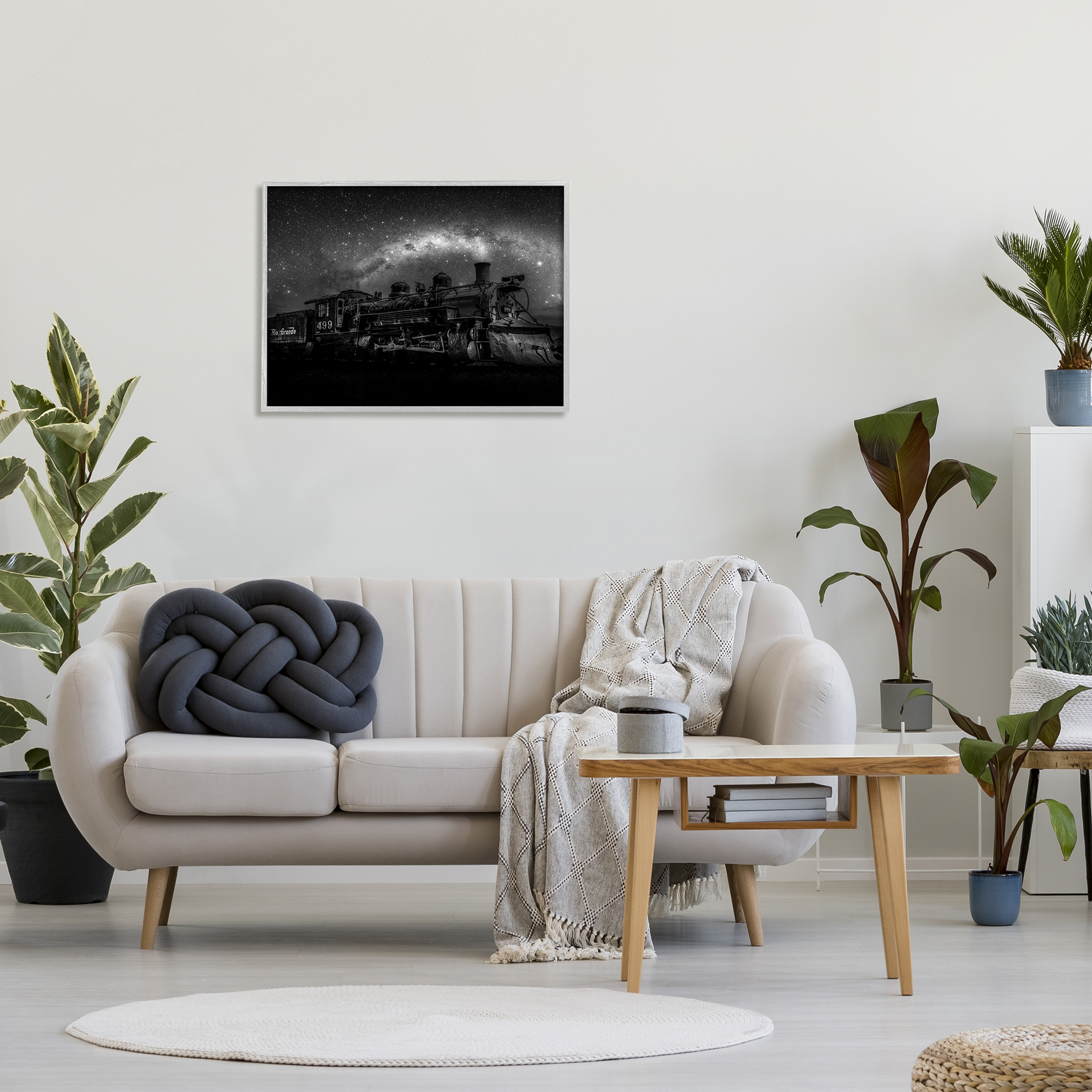 Stupell Industries Train & Night Sky Transportation Painting Gray Framed Art Print Wall Art, 30 x 24