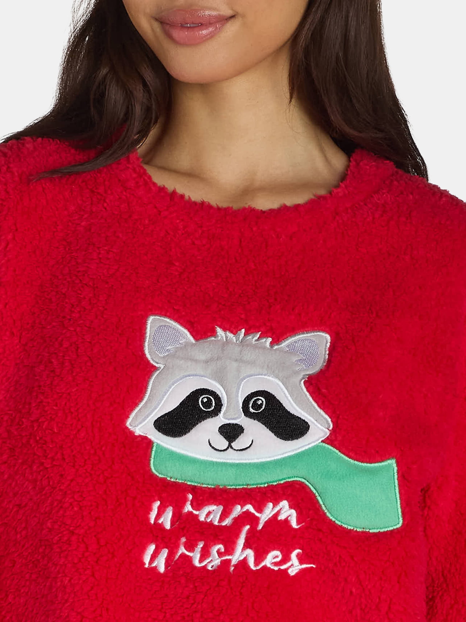 Holiday Time Women's Raccoon Holiday Plush Pajama Set, 2-Piece, Sizes S to 3X