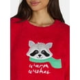 thumbnail image 3 of Holiday Time Women's and Women’s Plus Raccoon Holiday Plush Pajama Set, 2-Piece, Sizes S-3X, 3 of 5
