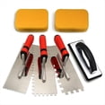 thumbnail image 1 of 6pcs Tile Tools,Stainless Steel Square Notched Trowel Set,Grout Float and Grout Sponge for Tiling Installation Grouting,3 x Stainless steel square notched trowel 1 x Rubber float 2 x Grout sponges, 1 of 6