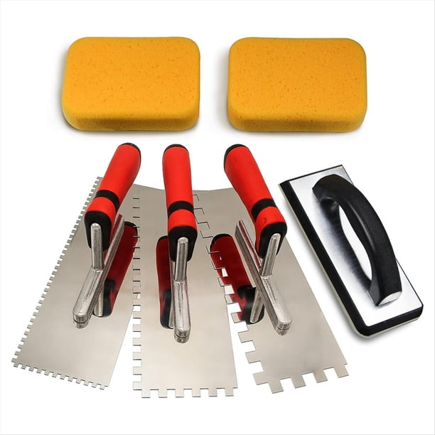 6 Piezas Herramientas para Azulejos, Juego de Llana Dentada Cuadrada de Acero Inoxidable, Llana y Esponja para Juntas para la Instalación de Azulejos.