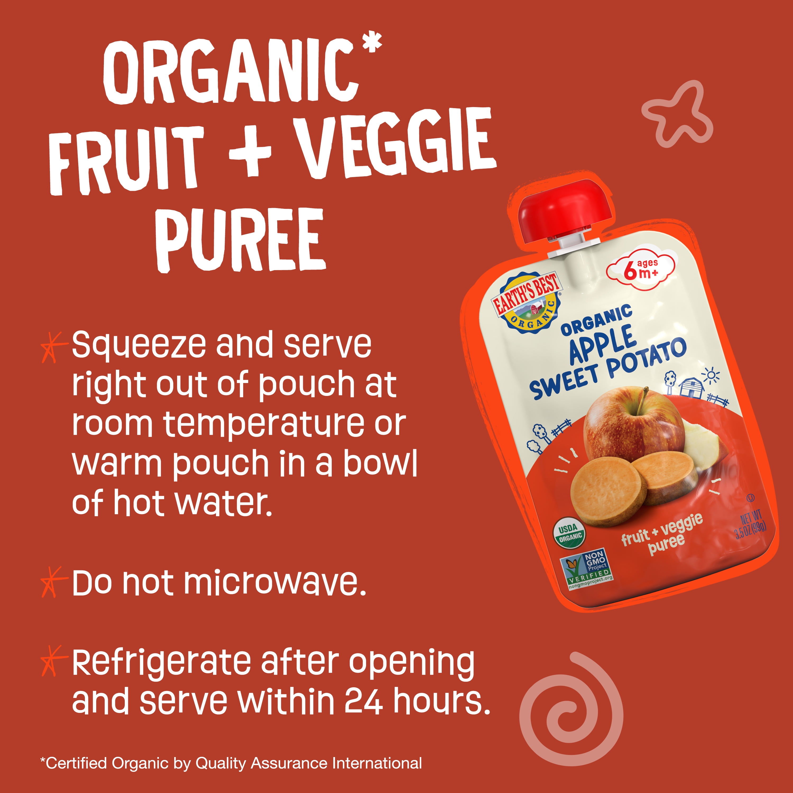 Earth's Best Organic Stage 2 Baby Food, Apple Sweet Potato Puree, 3.5 oz Pouch