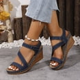 thumbnail image 3 of Women's Orthopedic Sandals High Heeled Platform Wedges Open Toe Crooss Strap Hook and Loop Casual Slingback Beach Vacation Dress Shoes Navy Size 9, 3 of 7