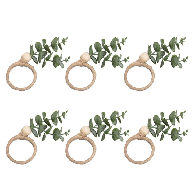 Anillos de Servilleta de Cuentas de Madera, Anillos de Servilleta de Eucalipto 6 Pezas de Hojas de Falso Portátiles para Fiesta