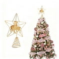 thumbnail image 2 of Cinvoph Christmas Star Tree Topper with Reindeer Christmas Decorative Holiday Treetop Shatterproof Star Ornament for Holiday Christmas Tree Decoration 7.4" Gold, 2 of 7