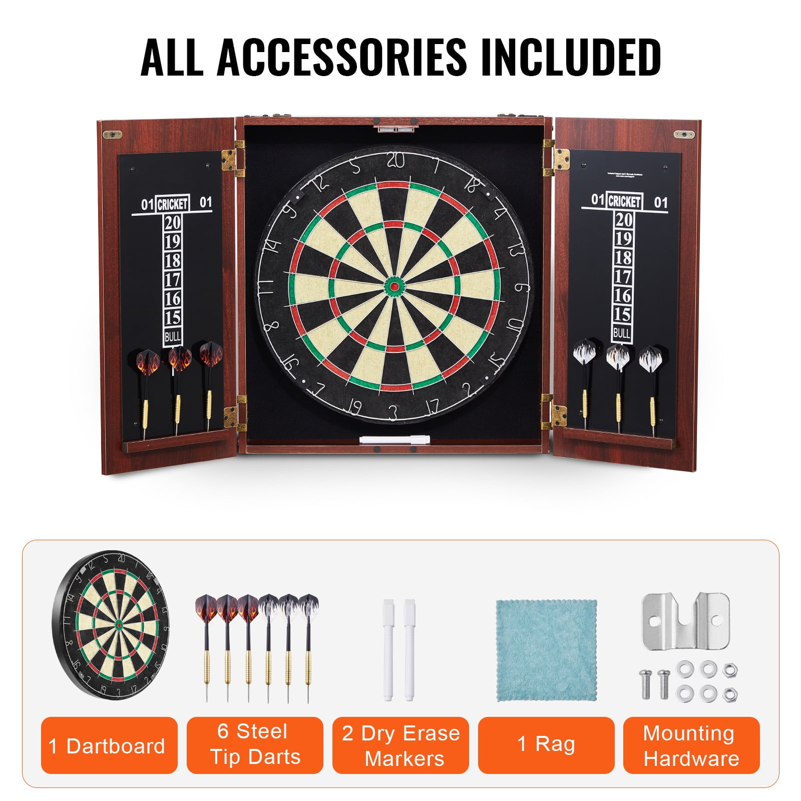 KFFKFF Dartboard with Cabinet Kit, Official Size Dartboard Cabinet Set, Steel Point Dart Concealment Cabinet, Simple Assembly, Comes with All Necessary Equipment, Ideal for Cricket Matches