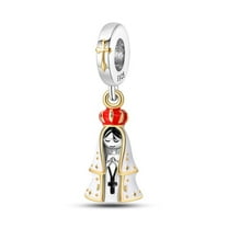 KUNSIR Madonna Pendant Charm Bead fits 925 Sterling Silver Bracelet DIY Gold Cross Catholic Virgin Mary Ave Maria Dangle Charms for Necklace