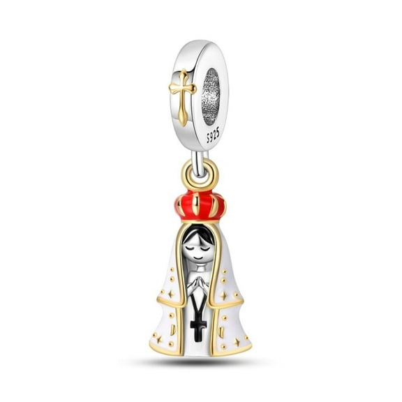KUNSIR Madonna Pendant Charm Bead fits 925 Sterling Silver Bracelet DIY Gold Cross Catholic Virgin Mary Ave Maria Dangle Charms for Necklace