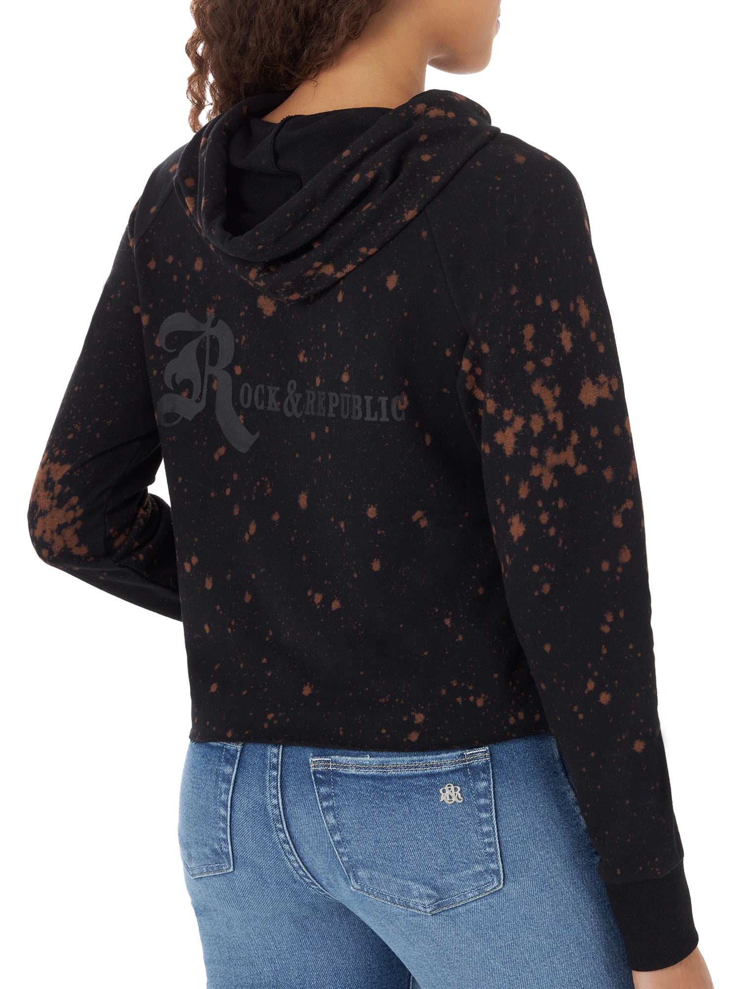 Rock & Republic Women's Cropped Logo Hoodie Sweatshirt