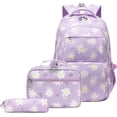 thumbnail image 1 of 3 Piece Daisy Print Backpack Insulated Lunch Box Pencil Pouch Set Waterproof Oxford Travel Daypack, 1 of 7