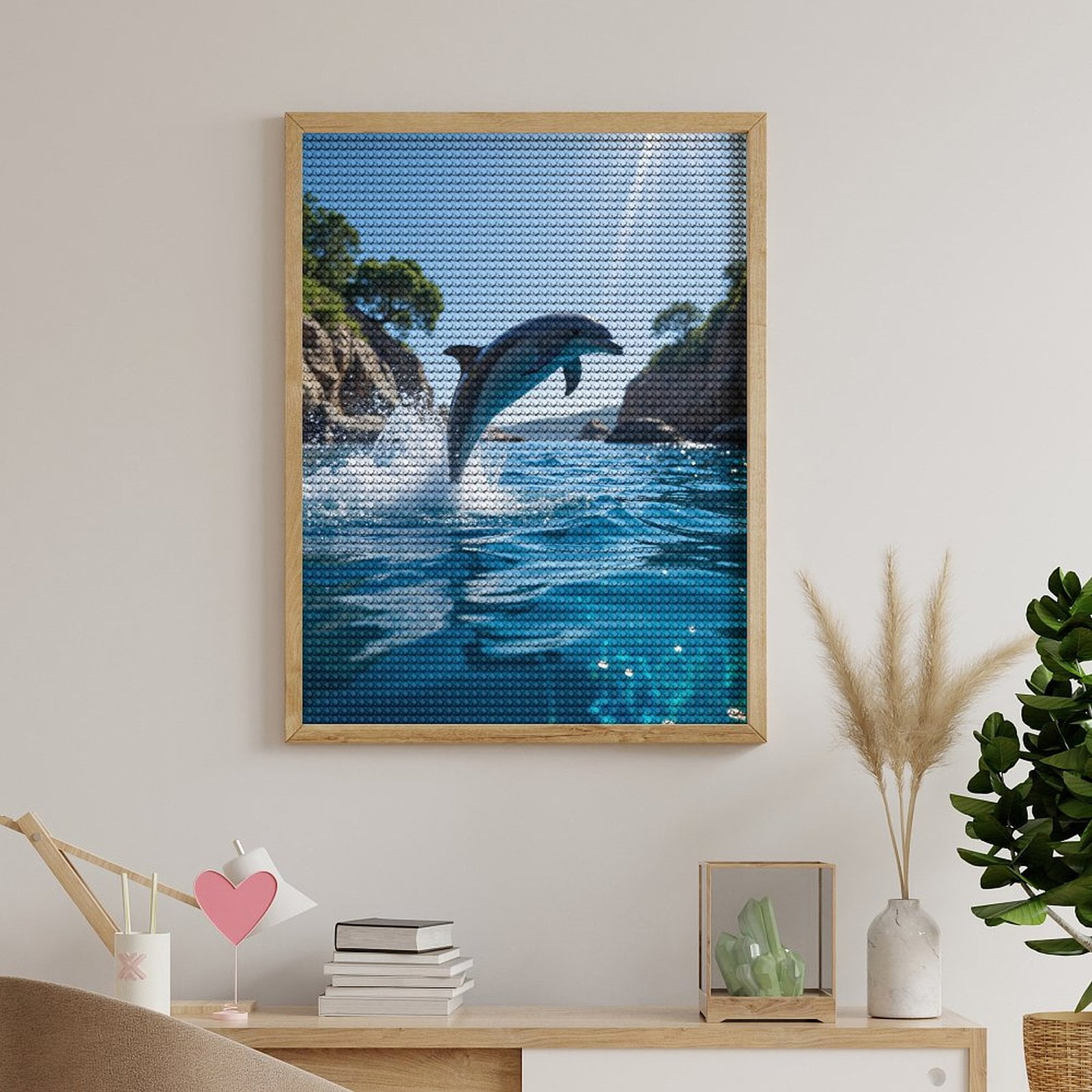Diamond Art Kits for Adults, Dolphin Leaping Ocean Waves 5D Diamond Painting Kits for Adults Beginners, DIY Full Drill Diamond Painting, Gem Art and Crafts 12x16