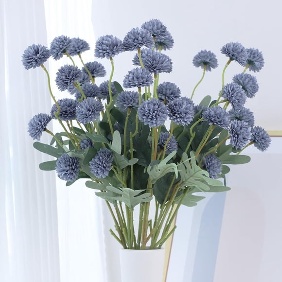 10 Pcs Dusty Blue Kiku Flower Fake Mums Long Stem Flowers,Faux Kiku Flower Bulk,Silk Flowers Mini Chrysanthemum Floral Arrangements,Artificial Flowers Chrysanth Mini Fake Flower