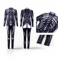 thumbnail image 3 of Skeleton Cosplay, Skeleton Costume, Skeleton Outfit, Mechanical Skeleton Bodysuit Costume Silver Metal Bone Print Full Body Zentai Suit Halloween Sci Fi Outfit for Movie Night, Black 110, 3 of 5