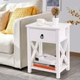 thumbnail image 1 of Bedside Table with Drawer, SESSLIFE White Nightstand Set of 2, End Tables for Living Room Bedroom, Modern Wooden Night Stands with Storage Shelf, 15.7 x 11.8 x 20.9 inches, X1057, 1 of 12