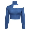 thumbnail image 1 of KOMOO Women One Shoulder Crop Sweater Long Sleeve Rib Knitted Pullover Cutout Slim Sweater Jumper Tops, 1 of 9