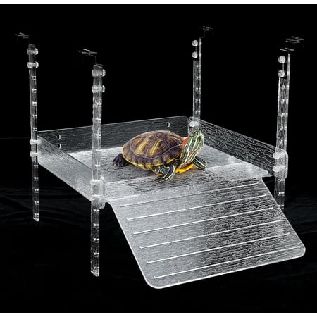 Hanging Turtle Basking Platform for 20, 40, 55 Gallon Tanks – Aquatic Reptile Ramp Dock with Adjustable Width 10-12.5 Inches, Non-Slip Bark Surface, Turtle Terrace Accessory