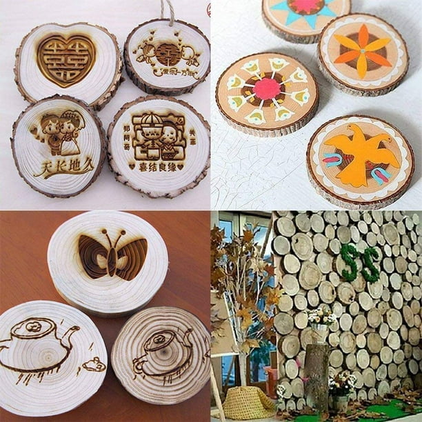 LESUMI Unfinished Natural Wood Slices with Bark - 20 Pcs 3.5-4
