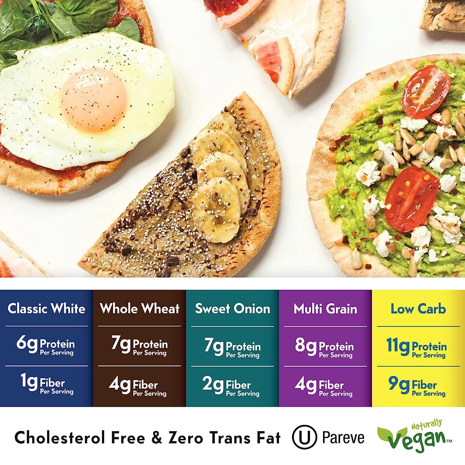 Whole Wheat Pita Bread | Vegan | Cholesterol | Kosher (3 Pack, 18 Pitas Total)