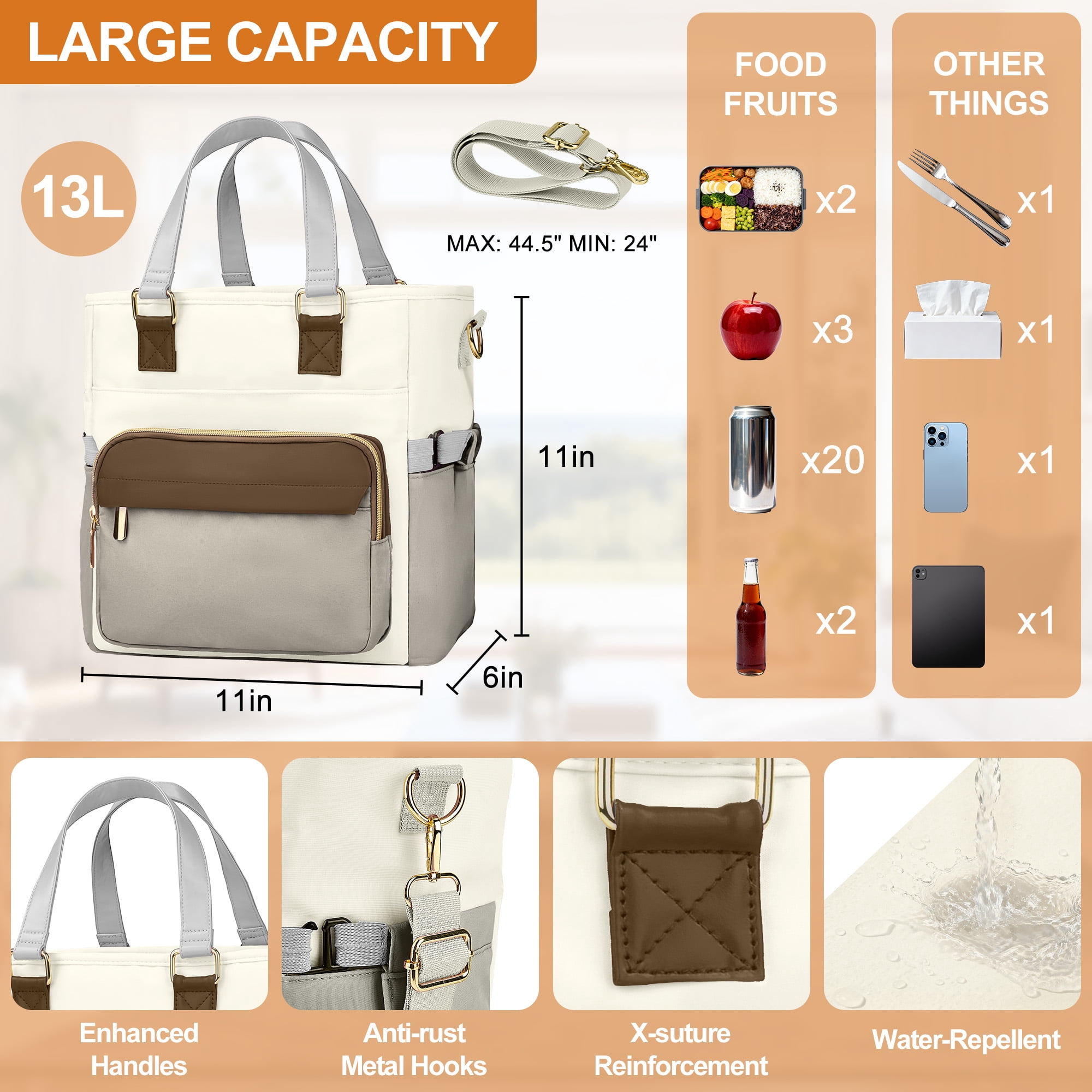 Gynky Insulated Lunch Bag Box Women, Wide Opening Adult Lunch Box Women, Large Leakproof Cooler Bag, Lunch Teacher Tote Bag for Work Picnic Beach Family College