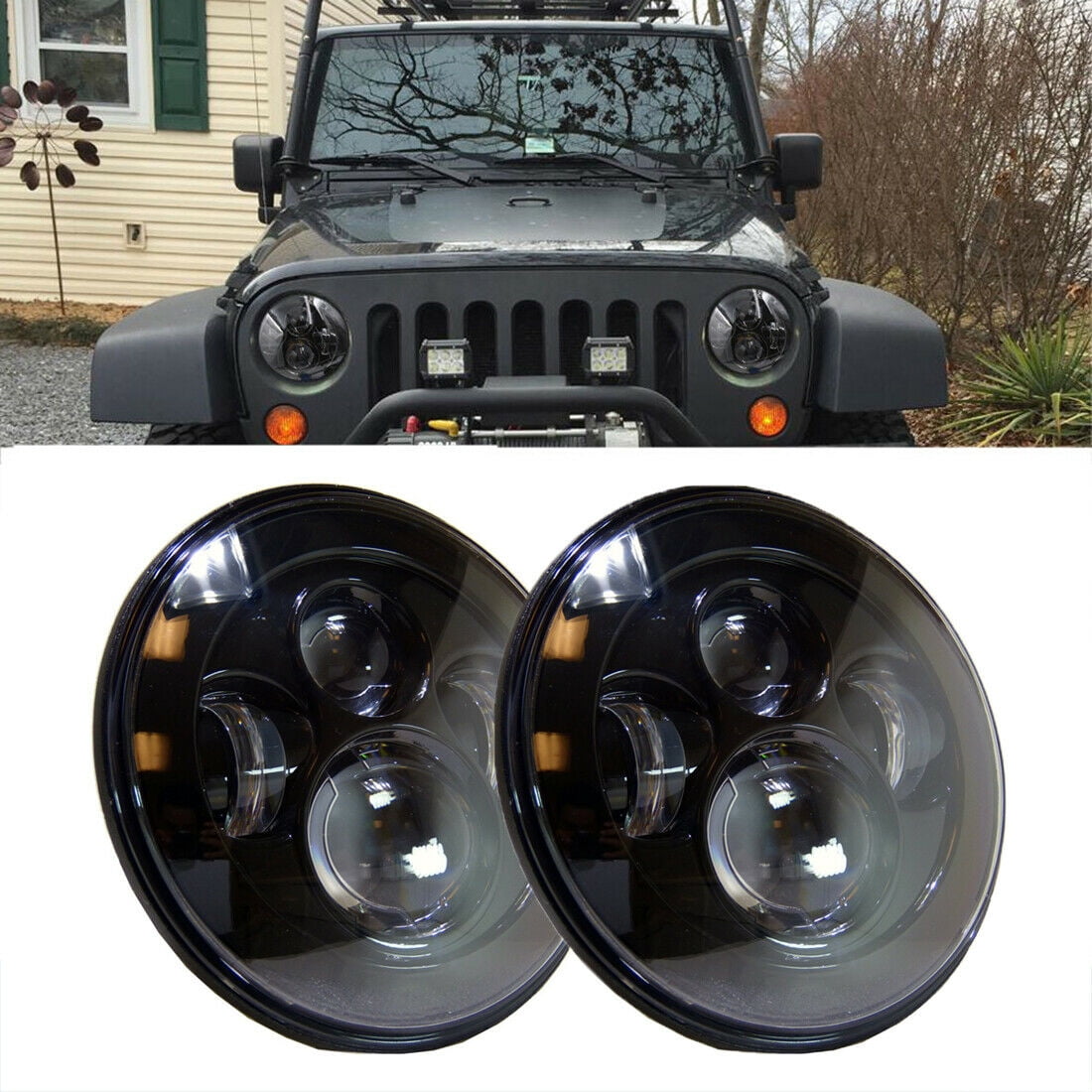 2x 7" Round 45W LED Headlight High Low Beam Lamp For Land Rover Defender 90 110