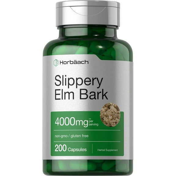Slippery Elm Bark Extract | 4000mg | 200 Capsules for Men and Women | by Horbaach