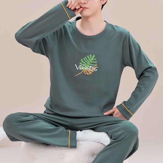 Printemps Automne Plus 5TG Pyjama Tricoté pour Hommes à Carreaux Ensembles de Pyjamas Décontractés Mode Nuit