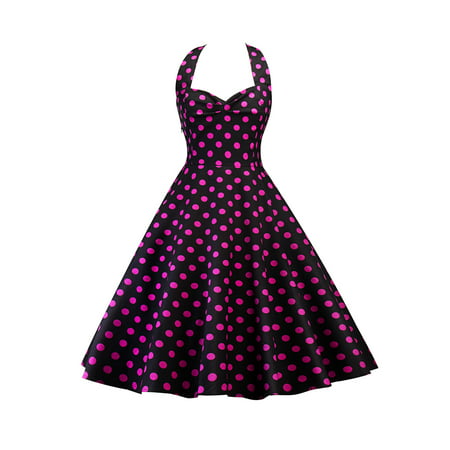 Vintage Hepburn Style Retro 1950's 60s Housewife Rockabilly Swing Evening Dress Floral Print Halter Neck Dresses