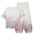 thumbnail image 4 of Summer Savings Clearance! Edvintorg Plus Size Matching Sets Women's Summer Printed Half Sleeve Round Neck Shirt Top + Casual Pants Suit Set Vacation Lounge Sets White L, 4 of 5