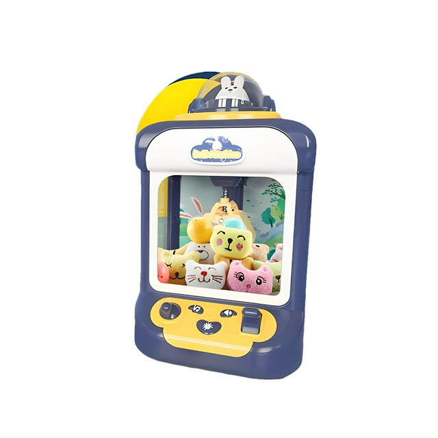 Bewildely Máquina de muñecos con garra automática de dibujos animados, máquina de grúa de juguete ligera, juguetes interactivos para niños, Juguetes Azul con 10 muñecas