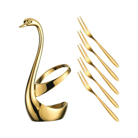 

Fruit Forks for Creative Stainless Steel Material Fruit Fork Cartoon Dessert Fork with Swan Shaped Holder 2 Colors to Ch