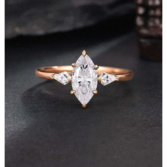 Jewelerix 1.50 CT Marquise Cut Ring Plated Yellow/Rose Gold Moissanite Diamond Engagement Ring Mother's Day Surprise Gift