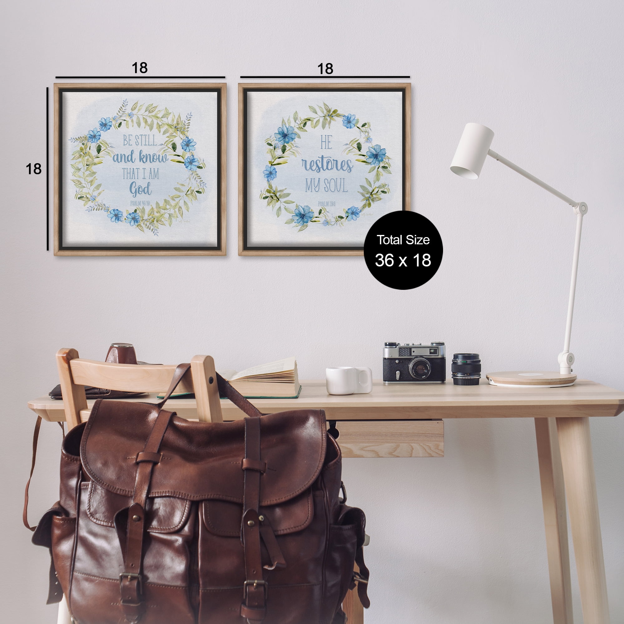 Stupell Industries Be Still Restores Psalm Religious & Spiritual Painting Brown Floater Framed Canvas Art Print Wall Art, 18 x 18, Set of 2