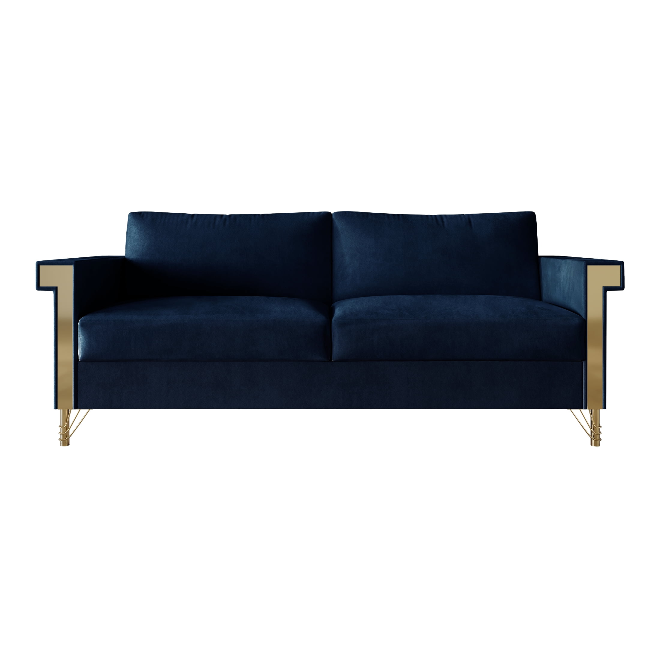 Castle Place Comtemporary Glam Velvet Upholstered Sofa, Midnight Blue