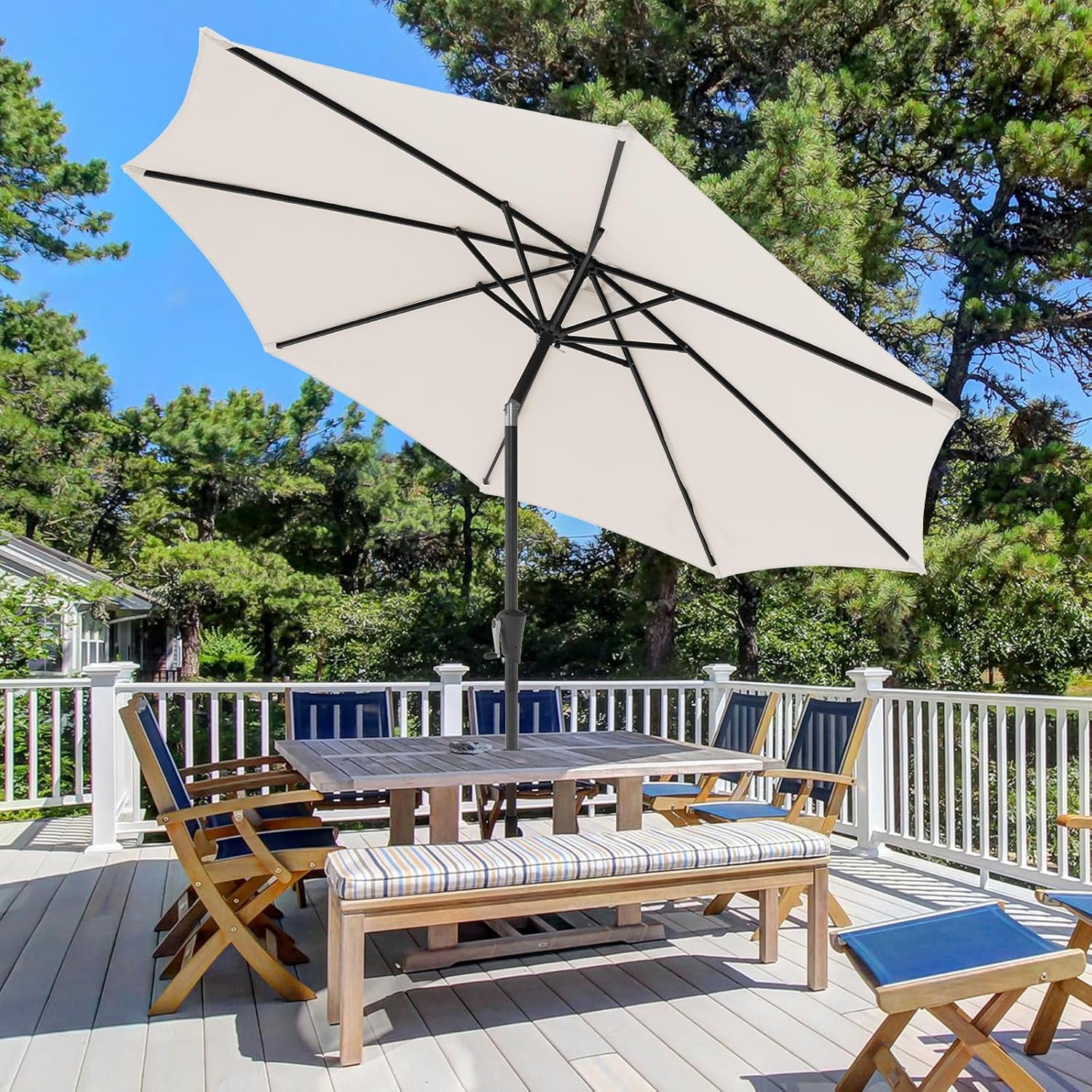 Bigleap 9FT Patio Umbrella, Market Umbrella with 8 Sturdy Ribs, Outdoor Table Umbrella for Garden, Lawn, Backyard, Pool, White