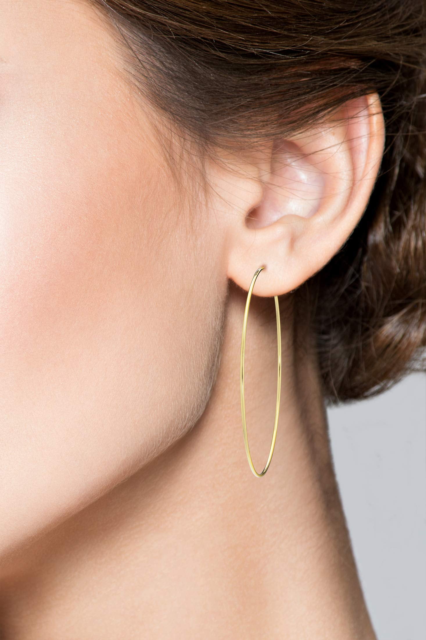 Miabella 925 Sterling Silver or 18Kt Yellow Gold Over Silver Super Thin Threader Wire Hoop Earrings for Women Made in Italy