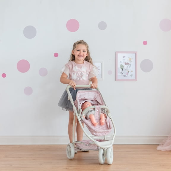 Olivia's Little World - Polka Dots Princess 2-in-1 Baby Doll Stroller, Pink/Gray