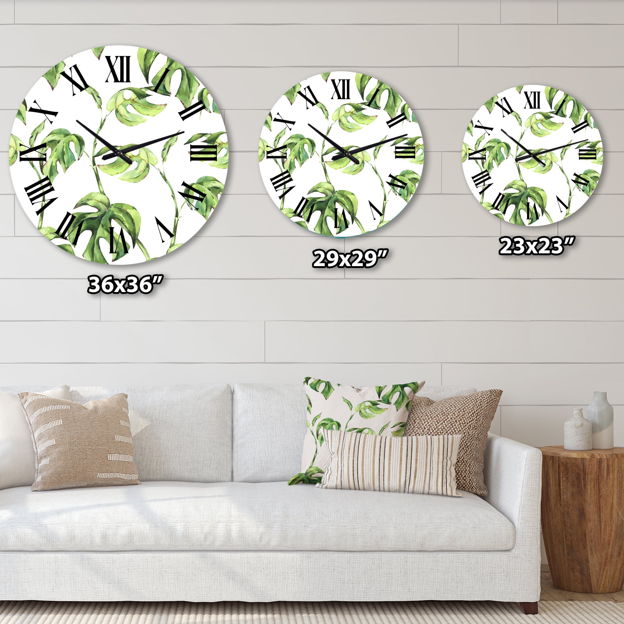 Designart 'Vintage Floral Tropical Leaves Ii' Tropical Wall Clock