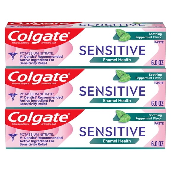 Colgate Sensitive Enamel Health Toothpaste for Sensitive Teeth, Peppermint, 3 Pack, 6 oz