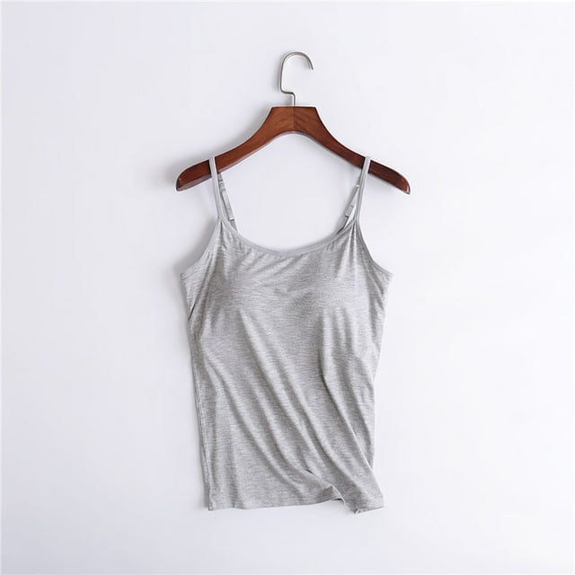 LSLJS Débardeur à Bretelles Spaghetti pour Femmes, Débardeur Décontracté à Col Rond, Couleur Unie, Sans Manches, avec Coussinets de Poitrine, Sans Anneau en Acier, pour Yoga et Sport