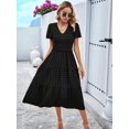 thumbnail image 6 of Women Sundress Summer Floral Short Sleeve Wrap V Neck A-Line Midi Dress Black L, 6 of 8