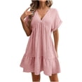 thumbnail image 2 of Roncen Robes d'Été pour Femmes 2026 Plage Décontractées Col en V Profond Robe Ample à Manches Courtes Robe Courte avec Poches, 2 of 8