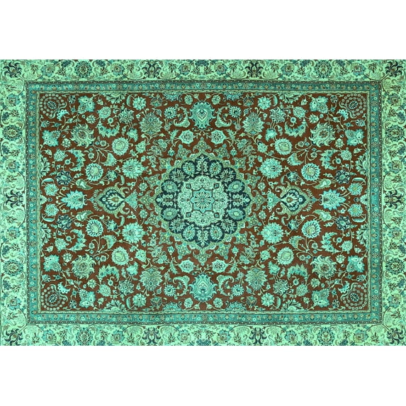 Ahgly Company Indoor Rectangle Medallion Turquoise Blue Traditional Area Rugs, 5' x 7'